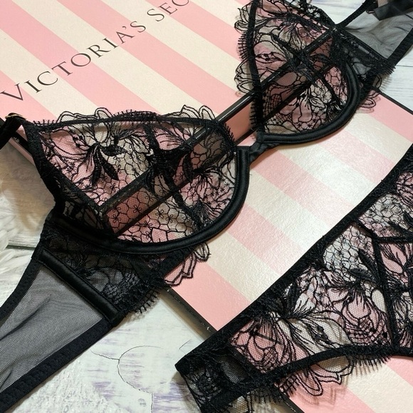 Victoria's Secret Very Sexy Unlined Floral Embroidered Lace Demi Bra Set - Picture 1 of 4